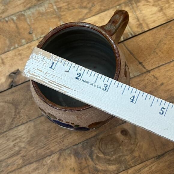 Vintage Mexican Folk Art Pottery Tonala Sand Mug Floral Design Signed - Picture 8 of 12